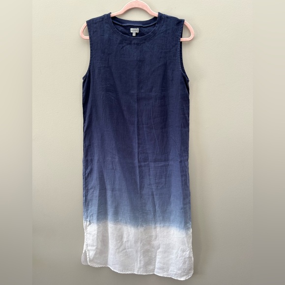 Paraphrase Blue Ombré Linen S/M Column Lightweight Sleeveless Midi Dress - Picture 2 of 3
